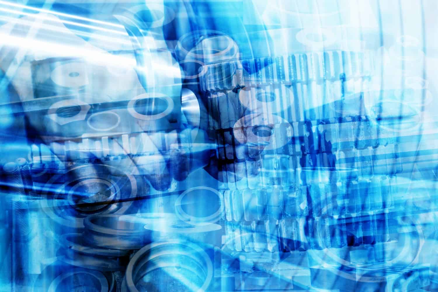 Close-up of a khaki-colored mantis on a blue abstract background.